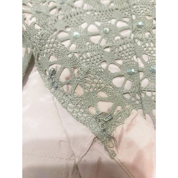 1950s Strapless Crochet Lace Peplum Top | Sage over Blush Satin, Sequins, Boned/ - Picture 8 of 10